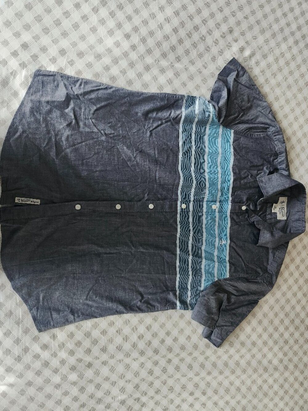 Original Penguin Gray Blue Stripe Short Sleeve Button-Up Shirt Men’s M